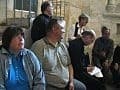 The pilgrims in the Upper Room, where Jesus shared the Last Supper with his followers, and where the Holy Spirit descended upon the Apostles on Pentecost.