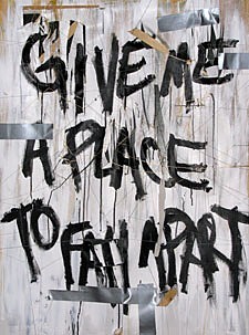 "Give Me A Place To Fall Apart." Laura Resheske, thread, canvas, paint. 