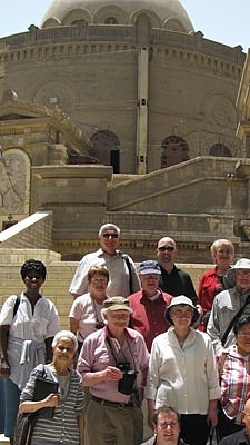St. George's Greek Orthodox Church in Cairo provides the backdrop for a group photo of the Paulist pilgirms in Egypt.