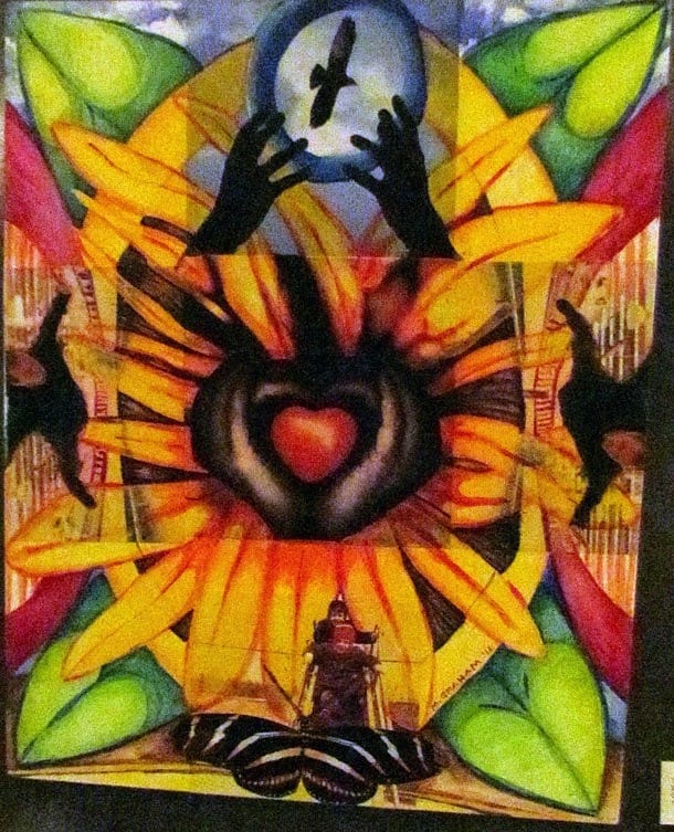 Lauren Gohara, "Love Blossom" collage with acrylic on gesso boars, 16x20 inches