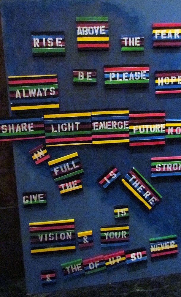 Artist Araceli Cruz invited attendees to rearrange the words in her piece of art titled "Note to Self."