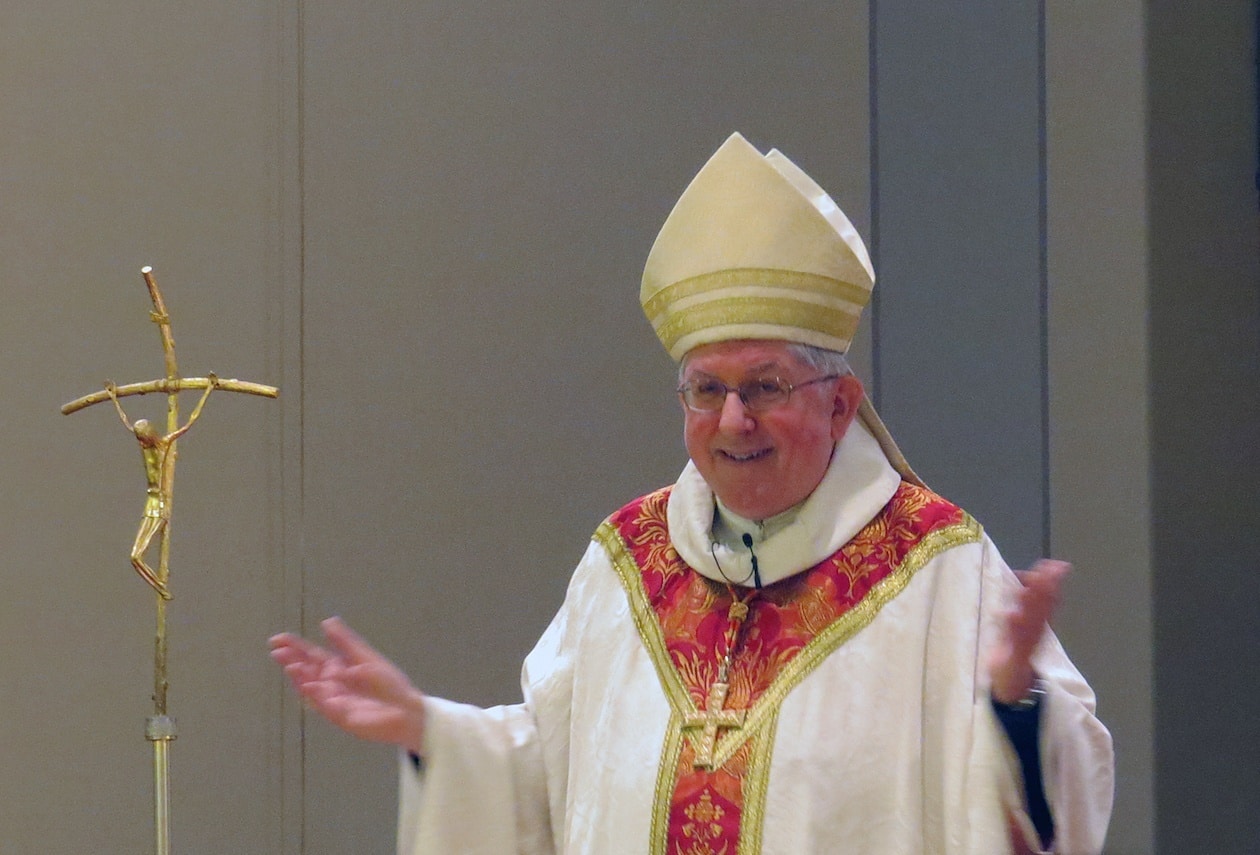Cardnal Thomas Collins of Toronto makes a humerous point during the homily.                               