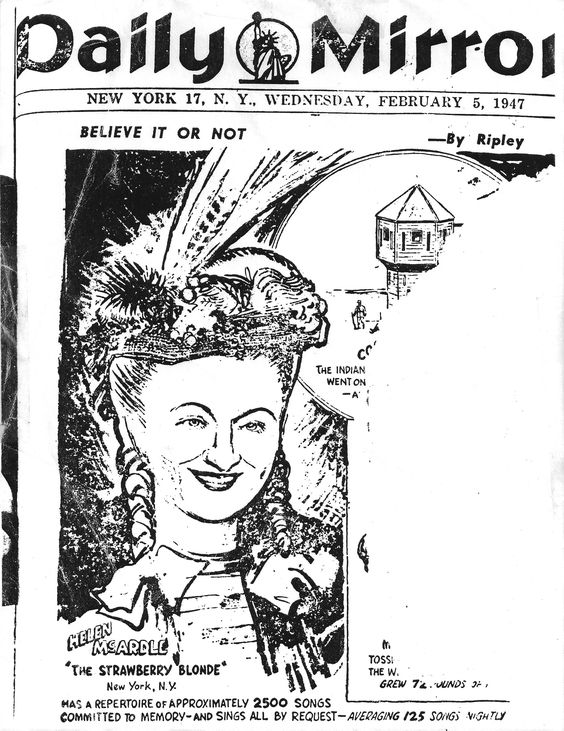 Helen as featured in the New York Daily Mirror in 1947.