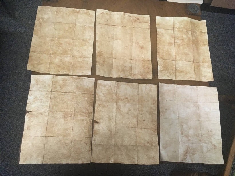 Figure 5: The top row demonstrates the later stages of the aging process. The bottom row demonstrates the earlier stages. The replicated letters were laid out flat to dry near a heater.