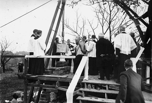Cardinal James Gibbons blesses the cornerstone of St. Paul’s College, 1913.
